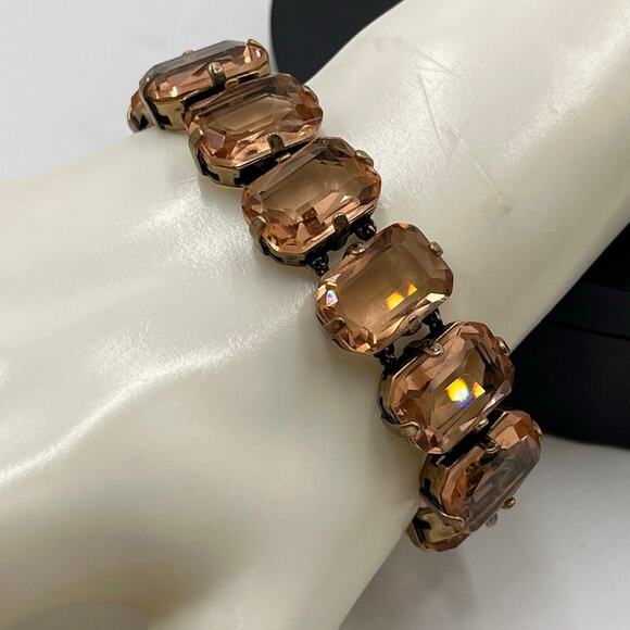 J. Crew Signed Prong Set Rhinestone Statement Dark Peach Chunky Bracelet - Picture 1 of 10